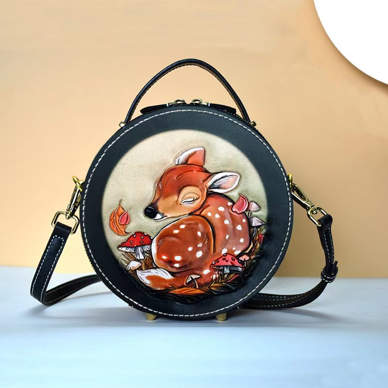 Leather designer round handbag sling bag