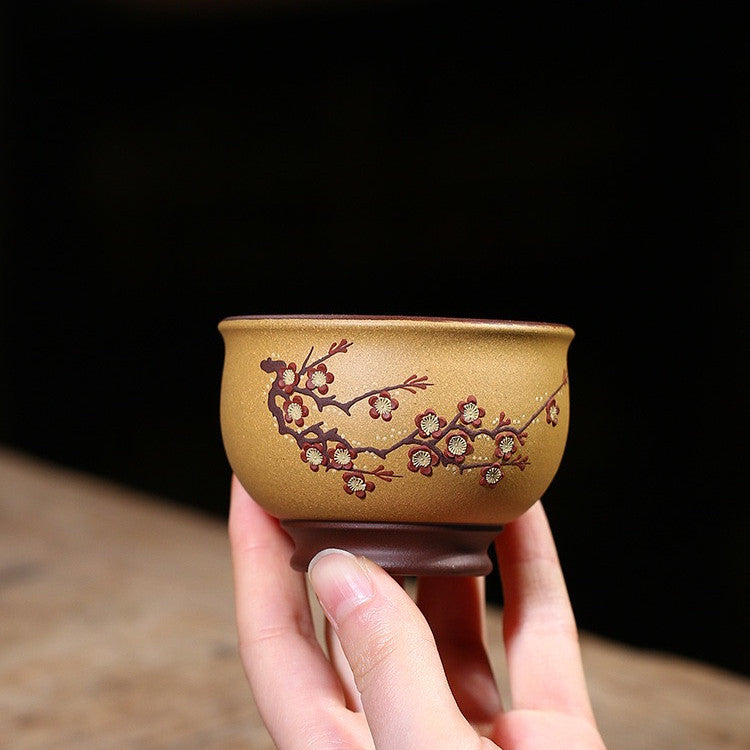 Yixing purple sand cup purple mud pure handmade mud painted two-color cup