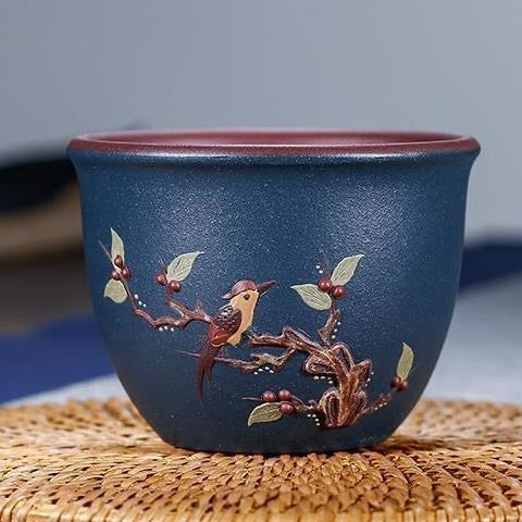 Yixing purple sand pure handmade flower and bird clay painting Teacup