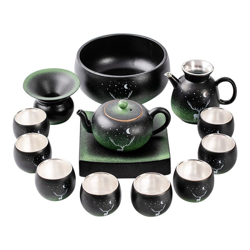 Star deer gilt silver ceramic tea set kiln-changing kung fu Tea cup