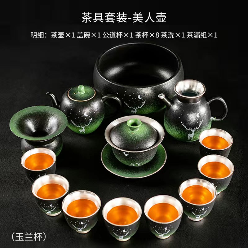 Star deer gilt silver ceramic tea set kiln-changing kung fu Tea cup