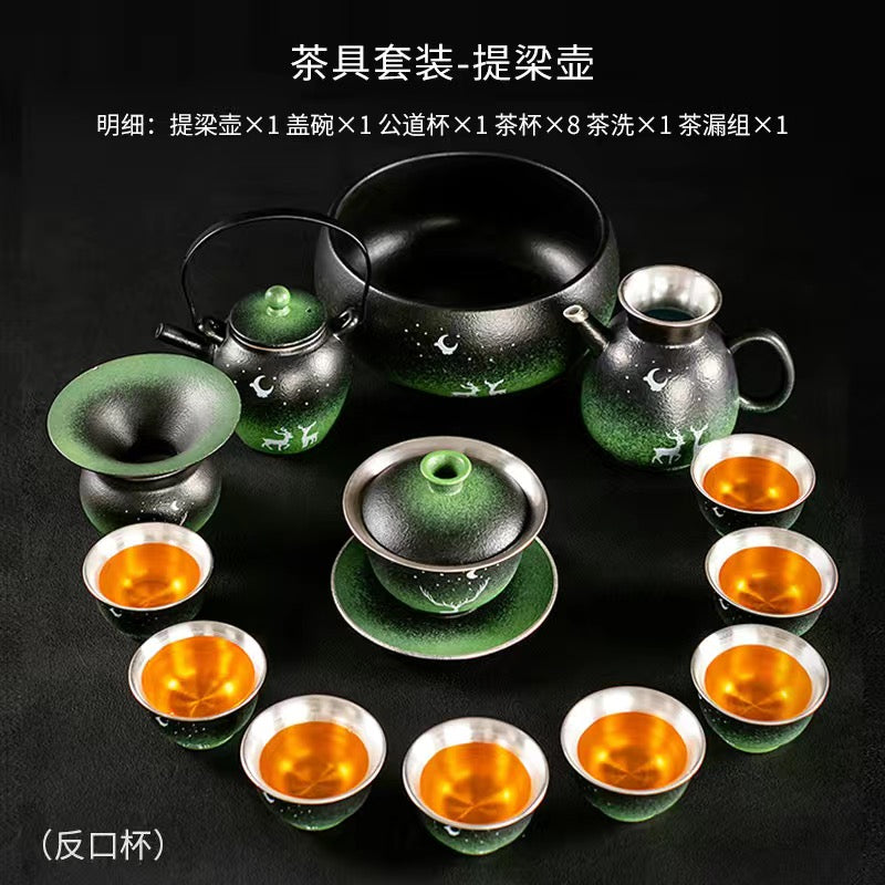 Star deer gilt silver ceramic tea set kiln-changing kung fu Tea cup