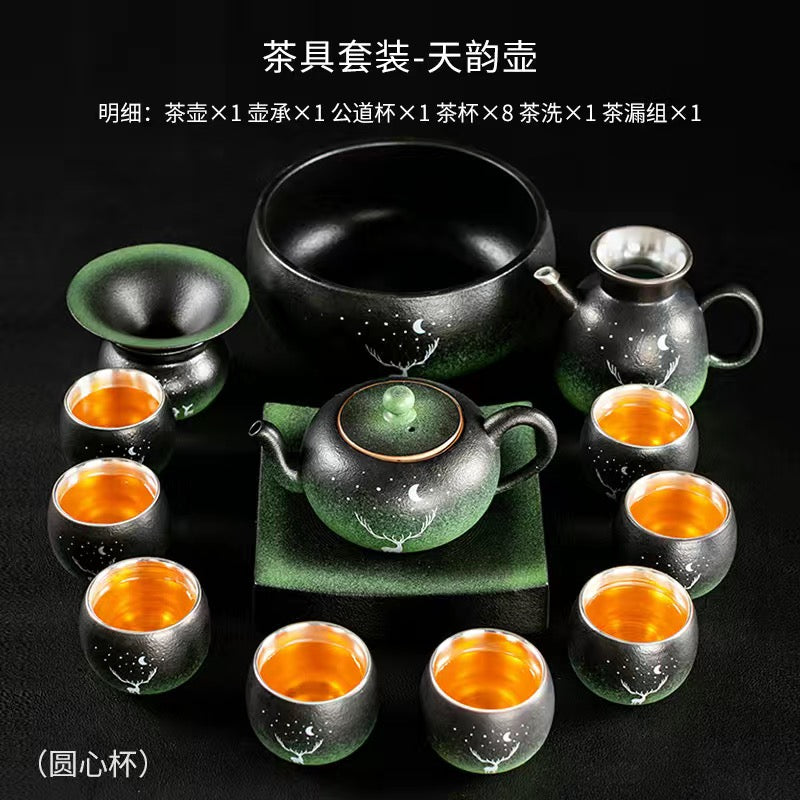 Star deer gilt silver ceramic tea set kiln-changing kung fu Tea cup