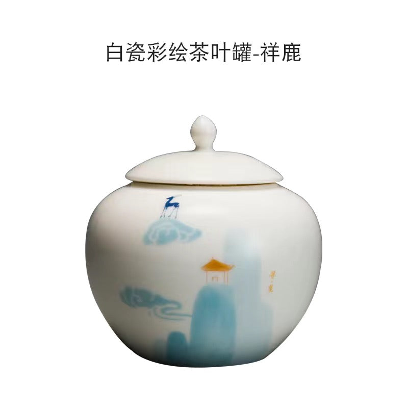 White Porcelain Painted Tea Caddy jar