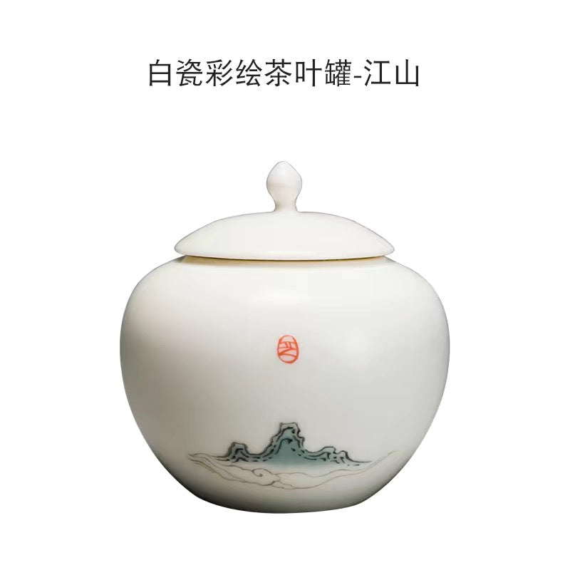 White Porcelain Painted Tea Caddy jar