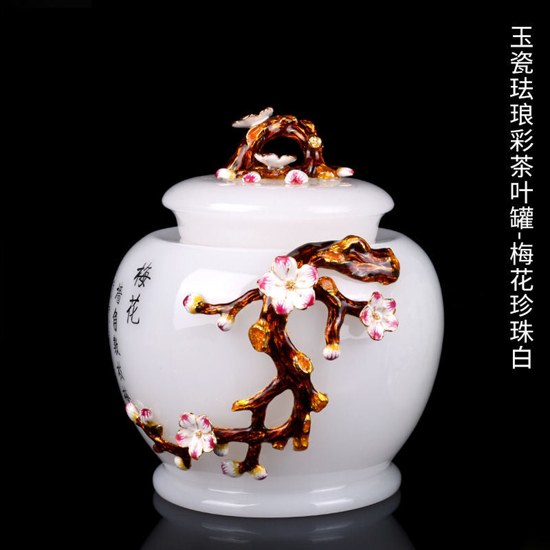 Porcelain enamel tea caddy jar
