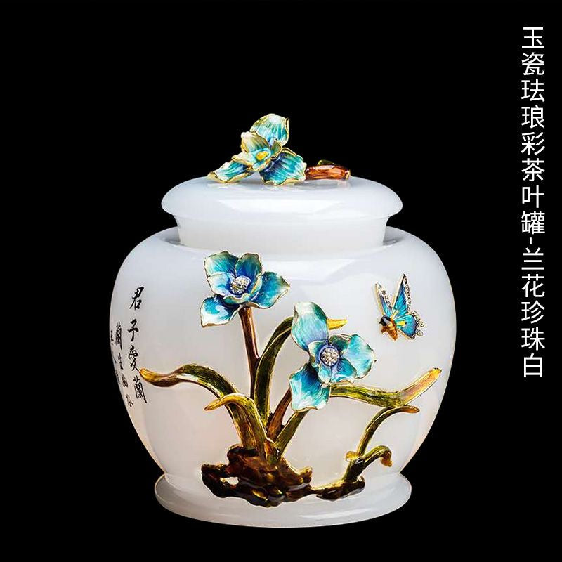 Porcelain enamel tea caddy jar