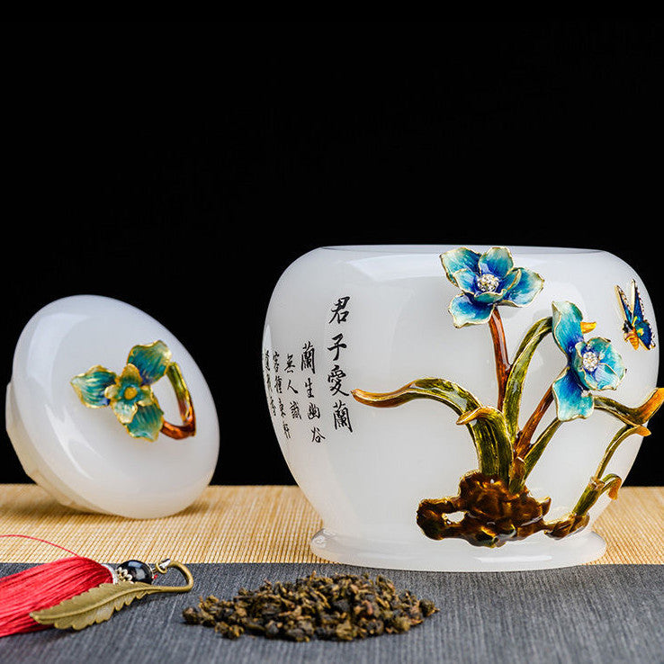 Porcelain enamel tea caddy jar