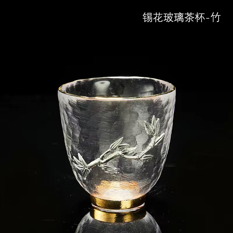 Tin-inlaid crystal glass teacup Jianzhan Thickened Four Gentlemen Teacup