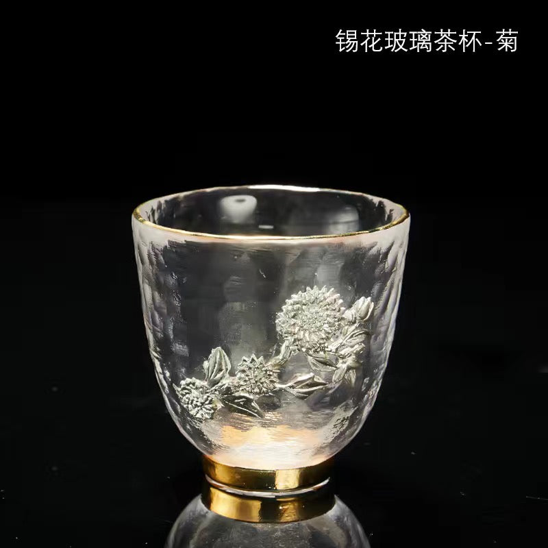 Tin-inlaid crystal glass teacup Jianzhan Thickened Four Gentlemen Teacup