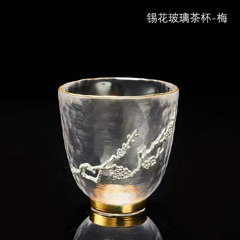 Tin-inlaid crystal glass teacup Jianzhan Thickened Four Gentlemen Teacup