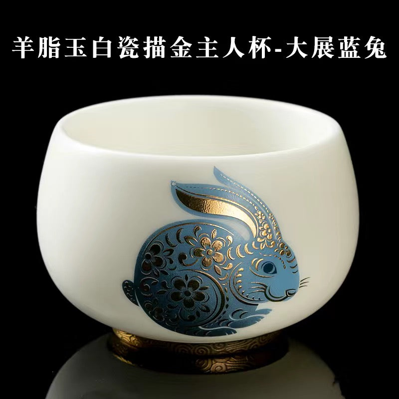 Suet Jade White Porcelain Teacup Rabbit Cup