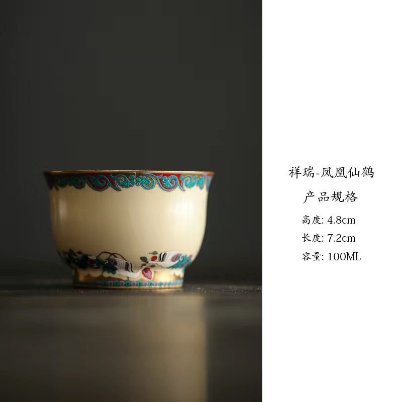 Yaobian gilt teacup palace relief teacup enamel colored teacup