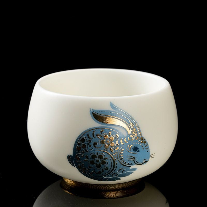 Suet Jade White Porcelain Teacup Rabbit Cup