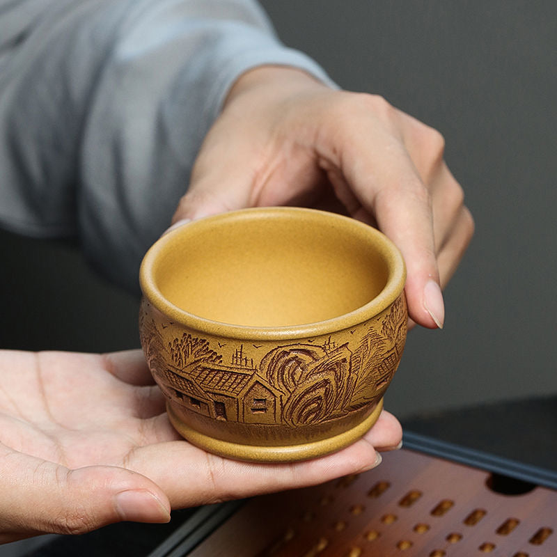 Handmade gold section mud material circle embossed Jiangnan Teacup