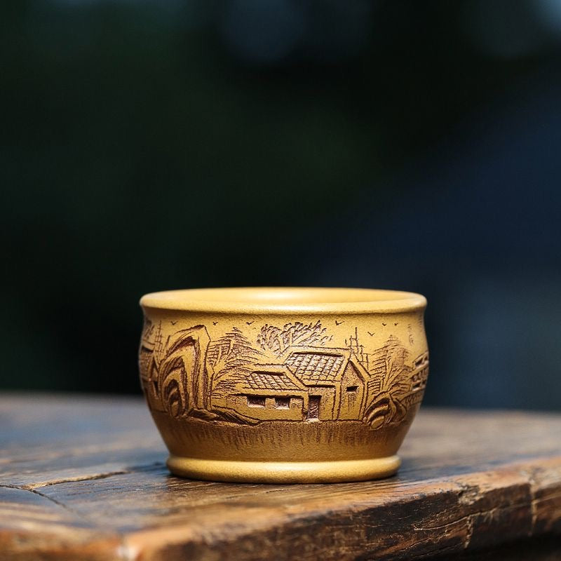 Handmade gold section mud material circle embossed Jiangnan Teacup
