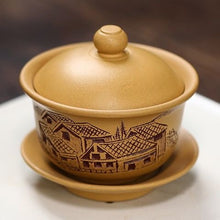 Load image into Gallery viewer, Mud Relief Sculpture Yixing Handmade Raw Ore Purple Sand Covered Bowl in Jiangnan Town
