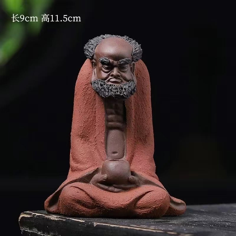 Yixing Zisha Dharma Zen Handmade Sculpture Tea Pet Ornament