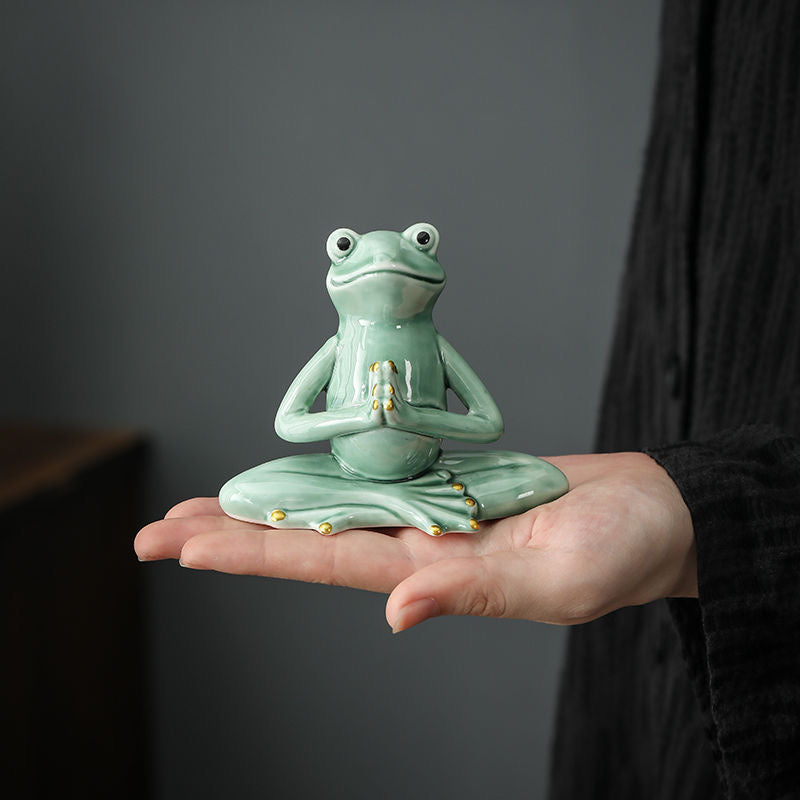 Ceramic Frog Yoga Zen Ornament Tea Pet