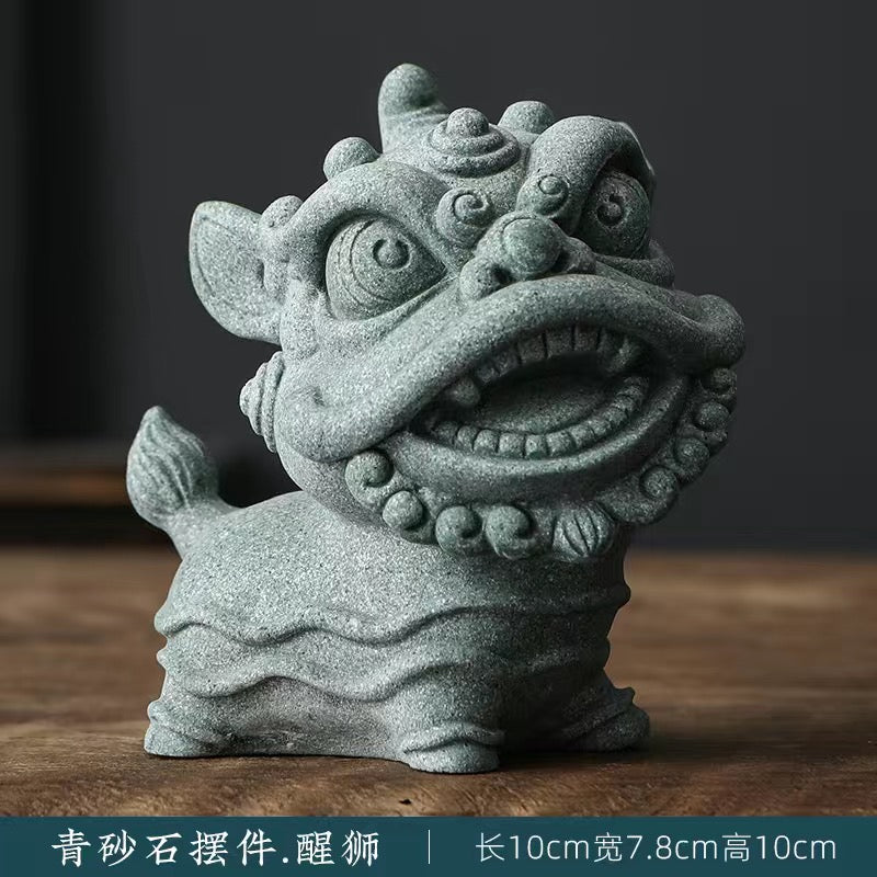 Lion dance green sandstone national trend oriental lion dance Tea pet