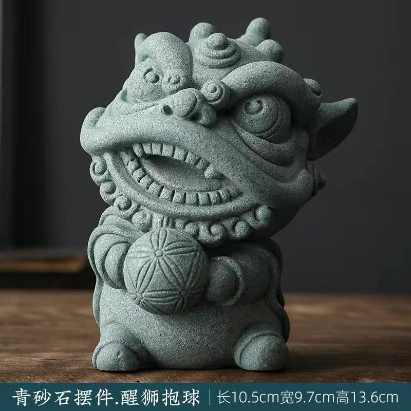 Lion dance green sandstone national trend oriental lion dance Tea pet