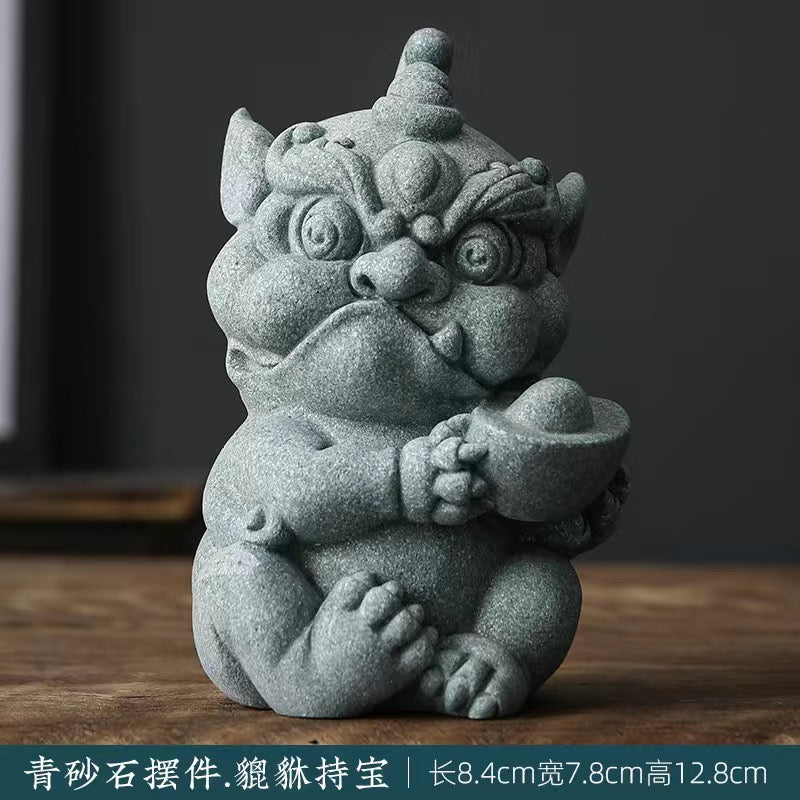 Lion dance green sandstone national trend oriental lion dance Tea pet