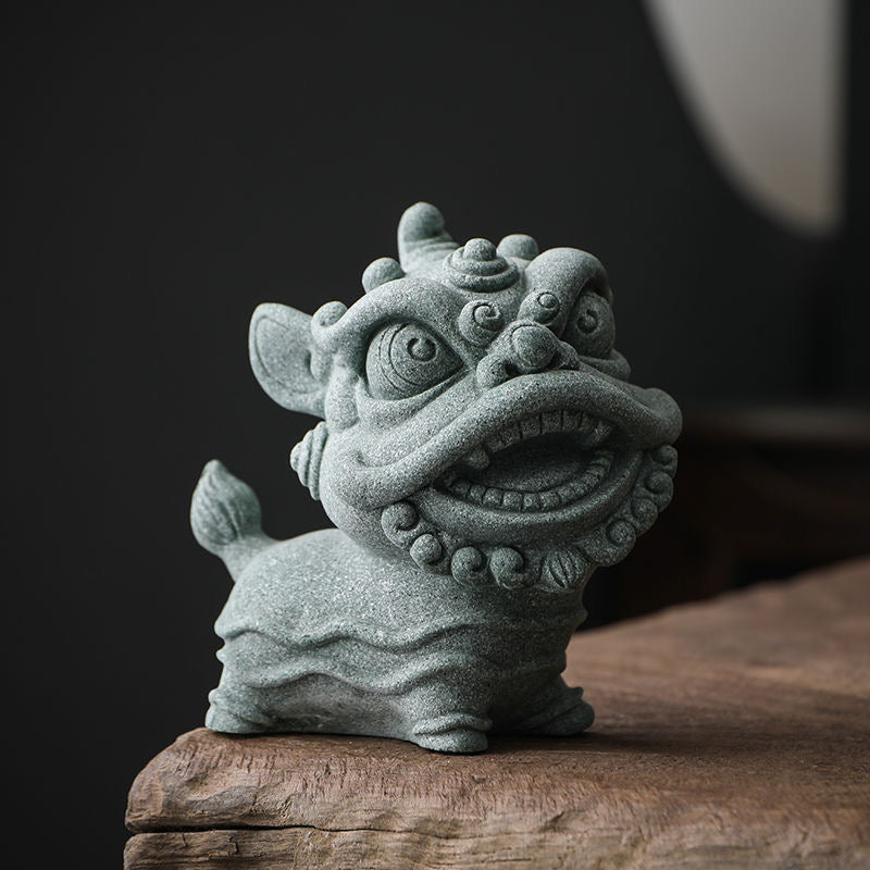 Lion dance green sandstone national trend oriental lion dance Tea pet