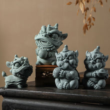 Load image into Gallery viewer, Lion dance green sandstone national trend oriental lion dance Tea pet
