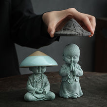 Load image into Gallery viewer, Creative Ru kiln tea pet green sandstone little monk filter decoration Tea pet
