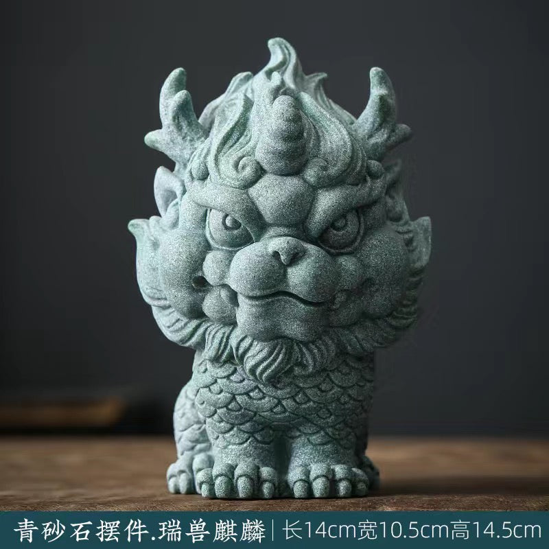 Green Sandstone Kylin Pixiu Tea Pet Ornament