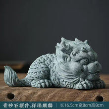 Load image into Gallery viewer, Green Sandstone Kylin Pixiu Tea Pet Ornament
