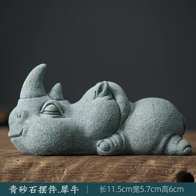 Green sand stone crocodile hippopotamus animal Tea pet