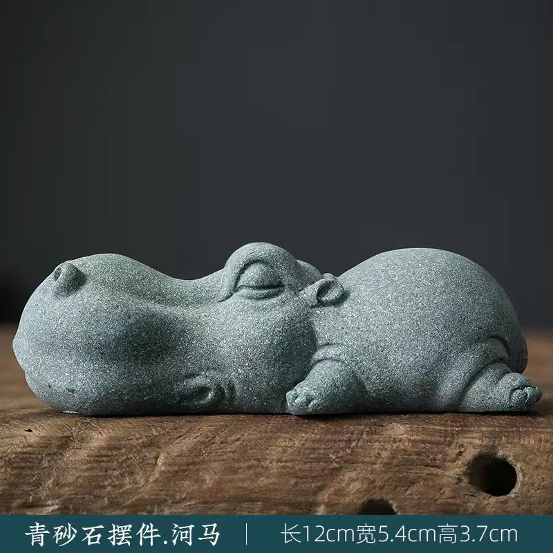 Green sand stone crocodile hippopotamus animal Tea pet