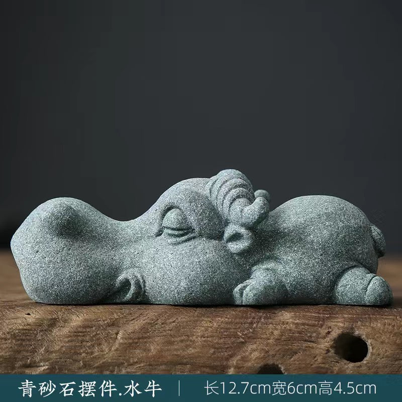 Green sand stone crocodile hippopotamus animal Tea pet