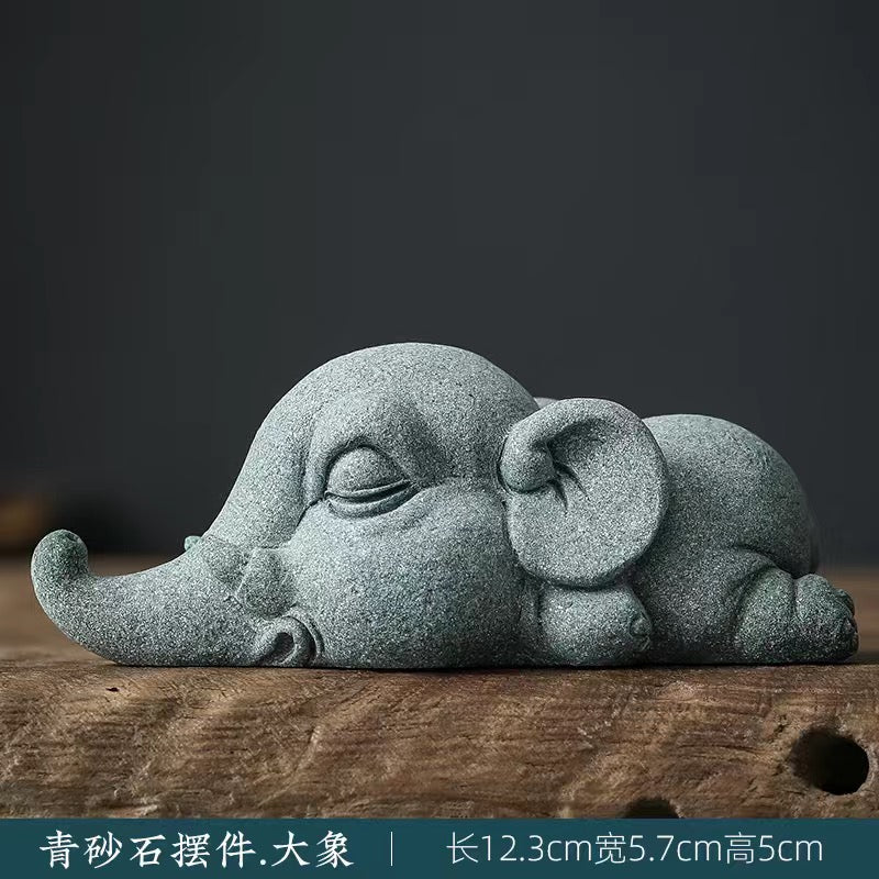 Green sand stone crocodile hippopotamus animal Tea pet