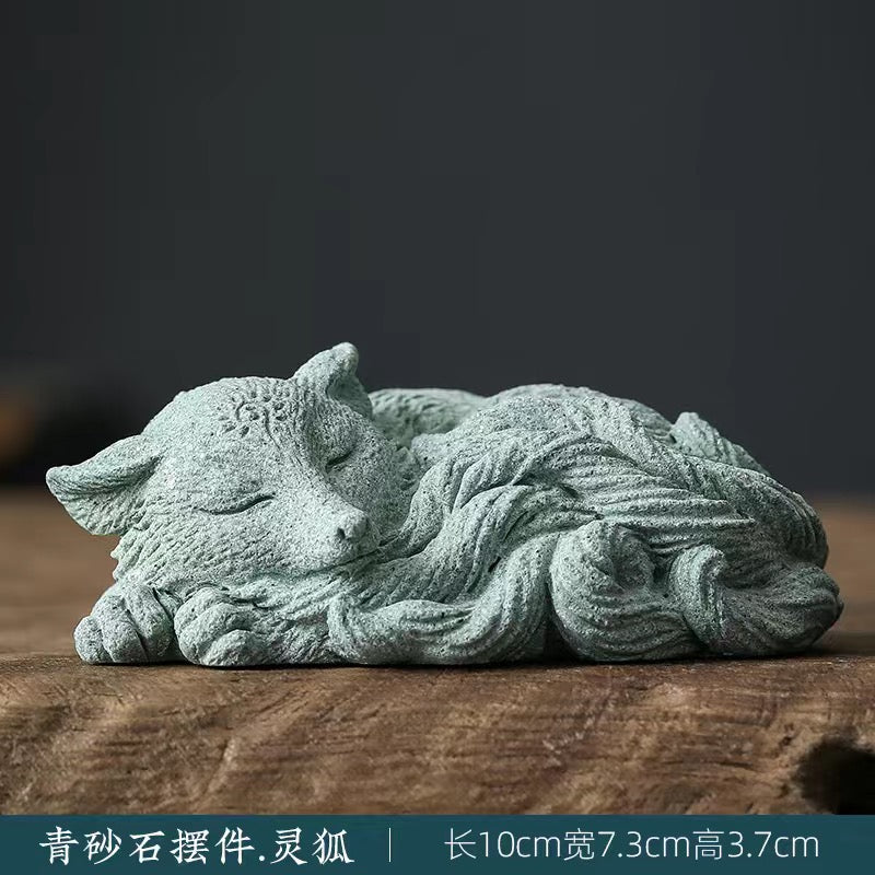 Green sand stone crocodile hippopotamus animal Tea pet