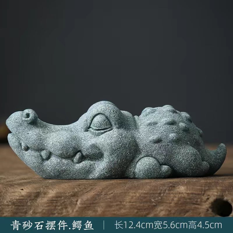 Green sand stone crocodile hippopotamus animal Tea pet