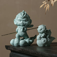 Load image into Gallery viewer, Green Sand Stone Wukong Qitian Great Holy Spirit Monkey Tea Pet Ornament
