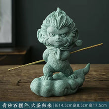 Load image into Gallery viewer, Green Sand Stone Wukong Qitian Great Holy Spirit Monkey Tea Pet Ornament
