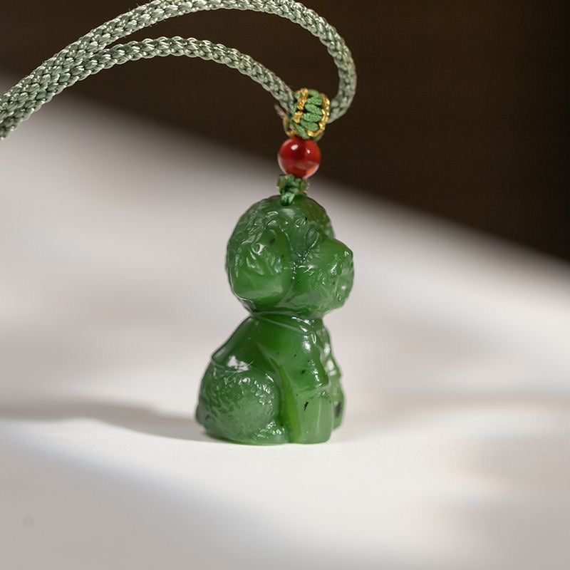 Natural Hetian Jade Jasper Candy Jade Teddy Dog Pendant