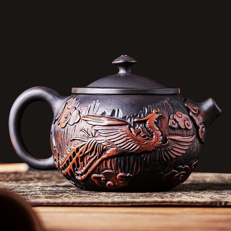 Purple pottery phoenix teapot pure handmade high-grade phoenix Teapot