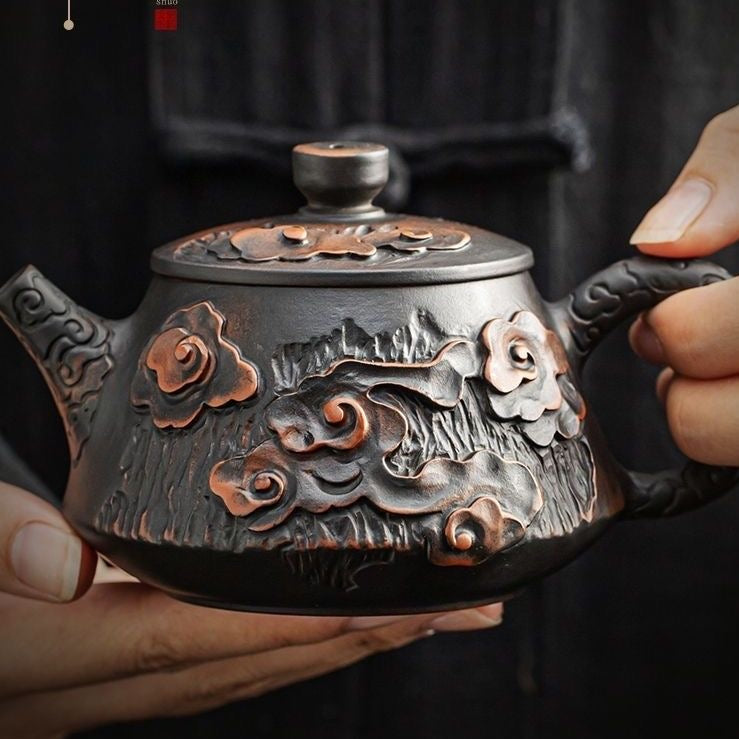 Purple pottery auspicious cloud auspicious teapot handmade high-end Teapot