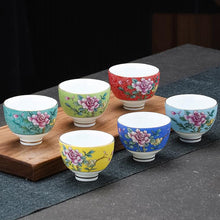 Load image into Gallery viewer, Enamel teacups ceramic tea bowls famille rose flower Teacup
