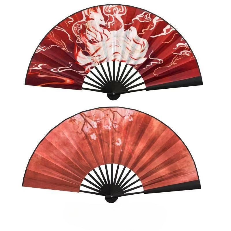 Nine-tailed fox vintage style folding fan