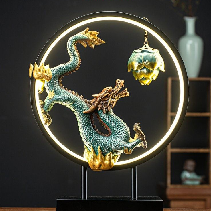 Elegant lamp ring incense hanger with ceramic dragon and lotus