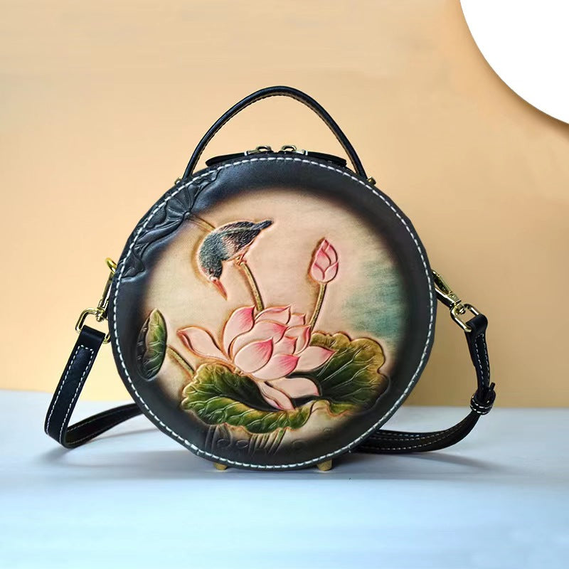 Leather designer round handbag sling bag