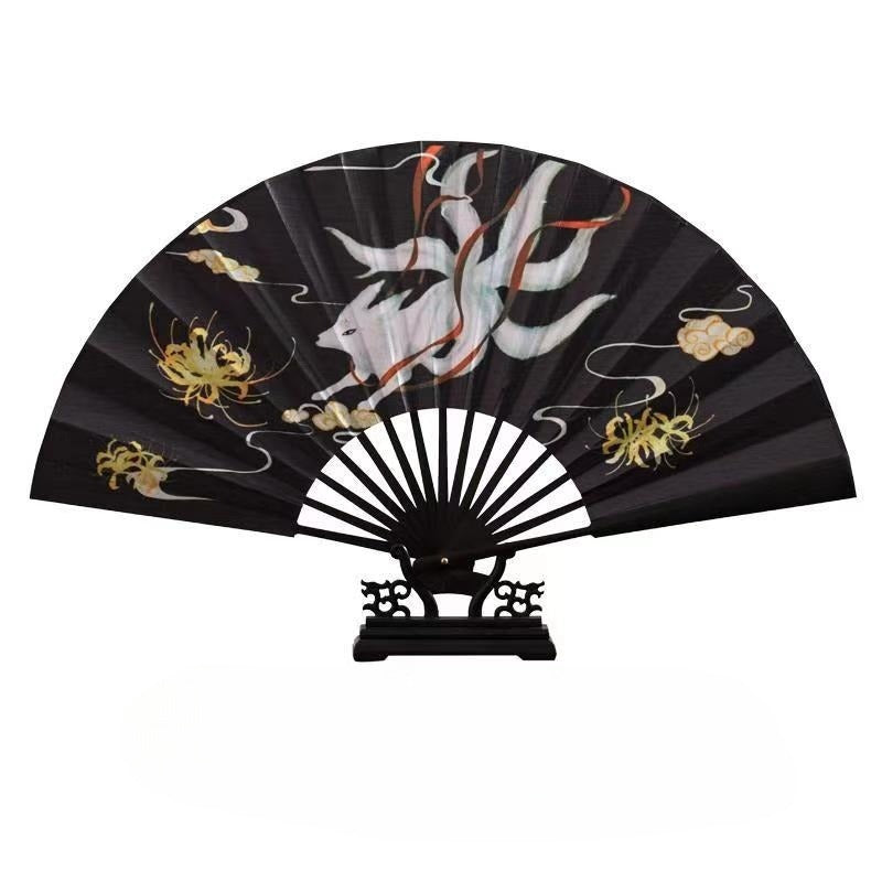 Nine-tailed fox vintage style folding fan