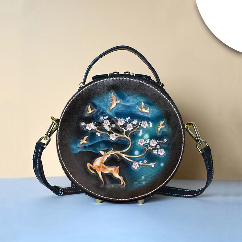 Leather designer round handbag sling bag