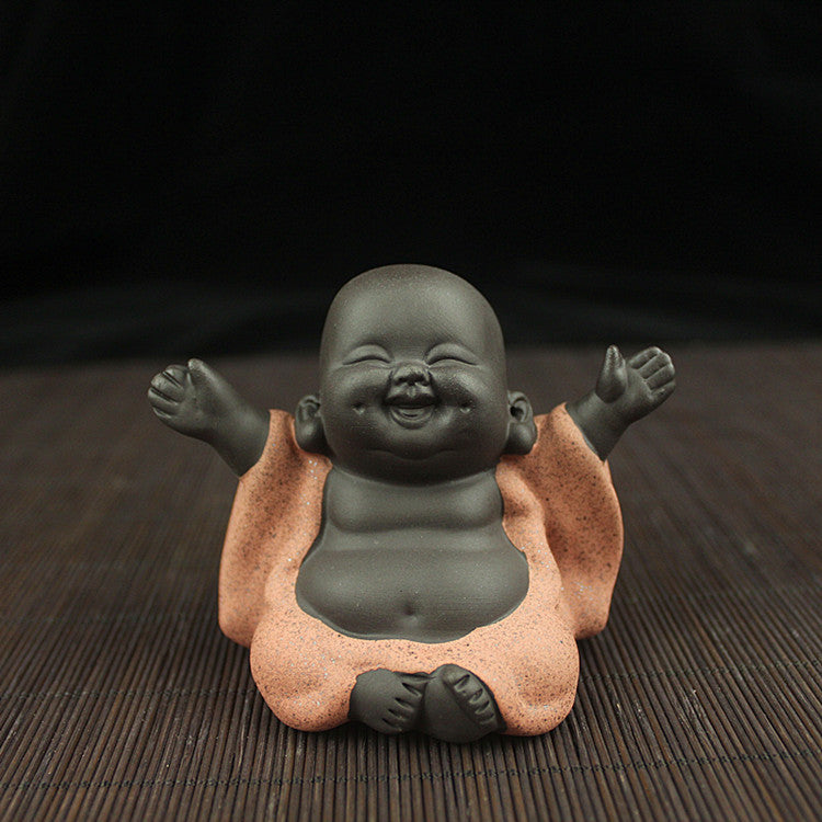 Cute little monk with big belly Maitreya Buddha purple clay tea pet