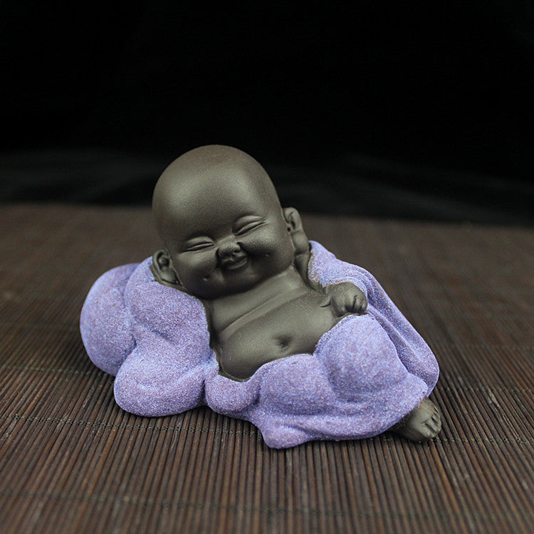 Cute little monk with big belly Maitreya Buddha purple clay tea pet